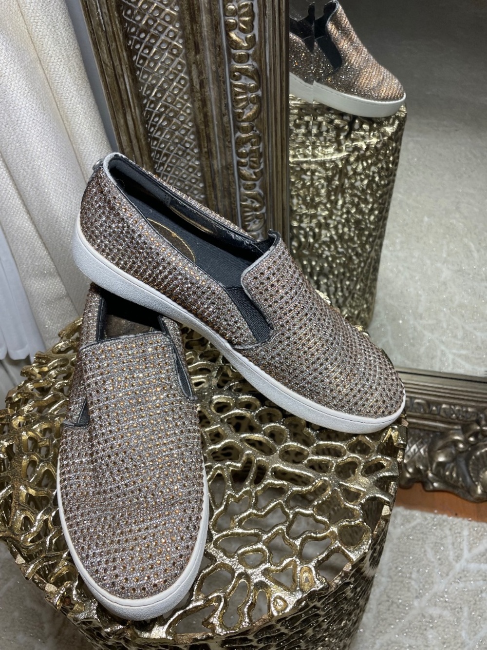 Michael Kors KEATON MK Logo Bronze Crystal Embellished Sneakers 9.5 M